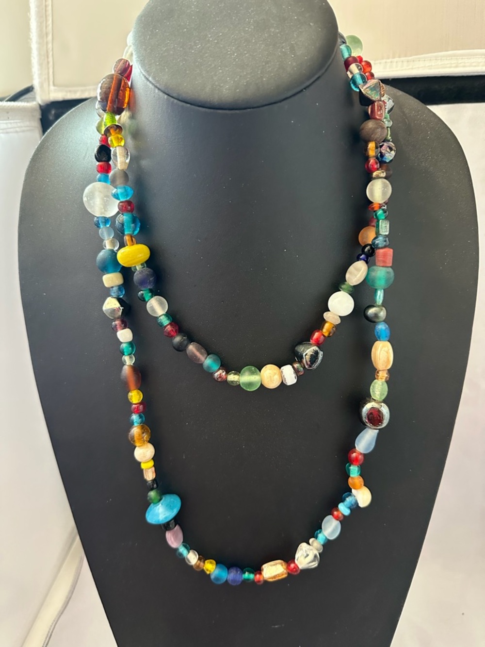 Multicolor Art Glass Beaded Long Necklace - Women Jewelry